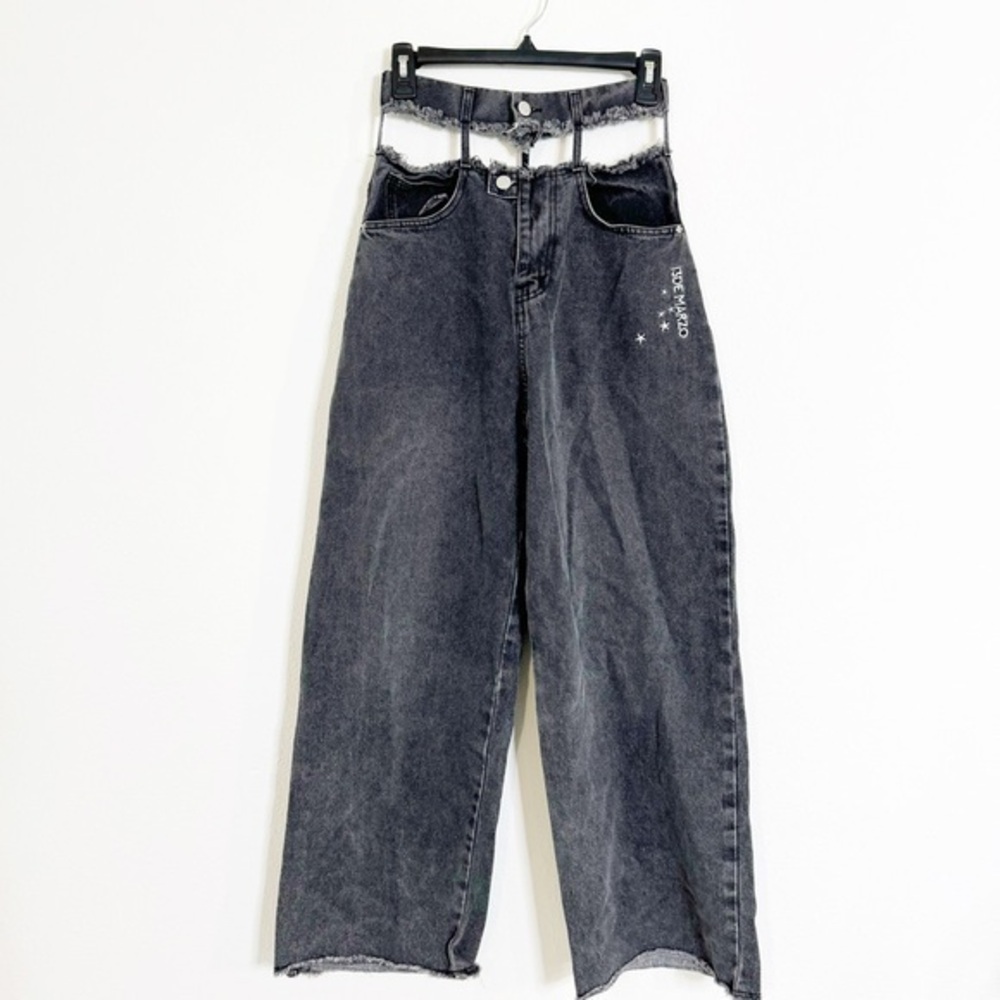 13de marzo wide leg double waist cutout jeans